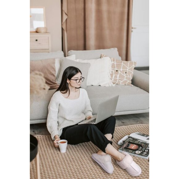 ⚡Women Snow White Suede Fluff Dual Memory Foam Arch Support Warm Scuff Slipper - Picture 2 of 7